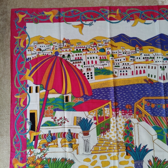Ginnie Johansen Colorful Beach Vocation Scenery Print Cotton Scarf, - Picture 2 of 11